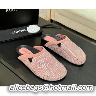 Popular Style Chanel Suede Flat Mules with Paved Strass Pink 2025 CH041718