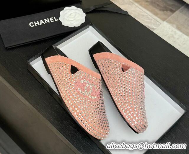 Popular Style Chanel Suede Flat Mules with Paved Strass Pink 2025 CH041718