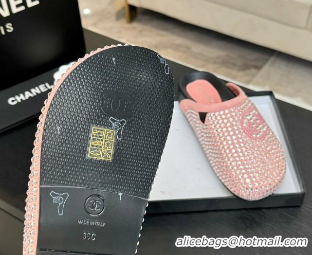 Popular Style Chanel Suede Flat Mules with Paved Strass Pink 2025 CH041718