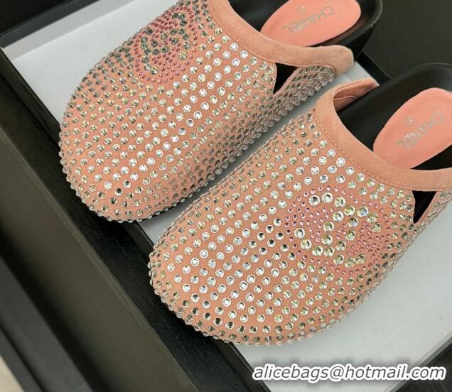 Popular Style Chanel Suede Flat Mules with Paved Strass Pink 2025 CH041718