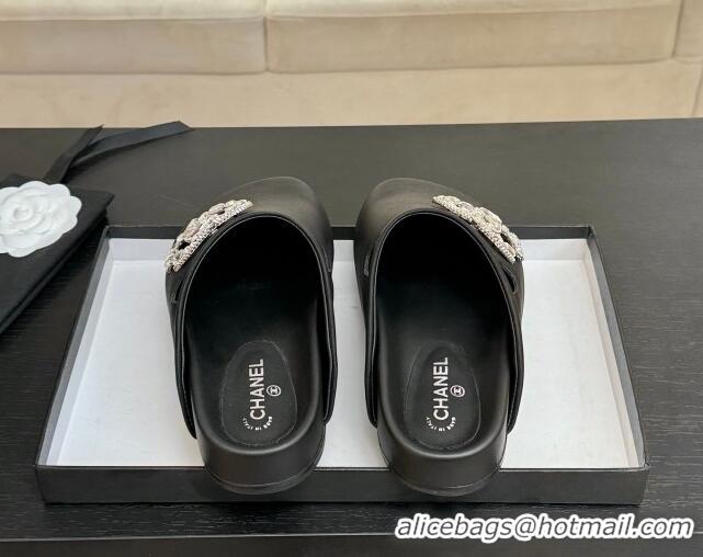 Feminine Chanel Calfskin Flat Mules with Strass CC Black 2025 CH041718