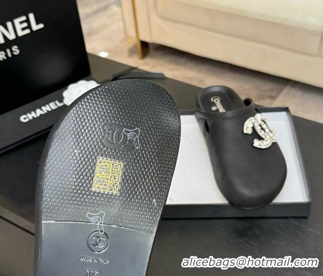 Feminine Chanel Calfskin Flat Mules with Strass CC Black 2025 CH041718
