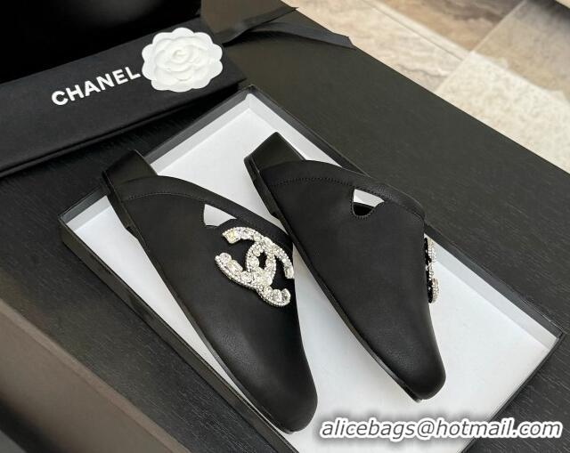 Feminine Chanel Calfskin Flat Mules with Strass CC Black 2025 CH041718