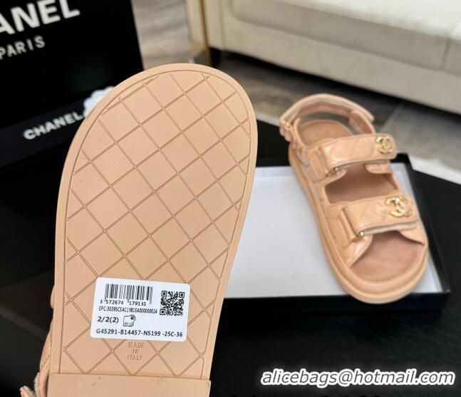 Most Popular Chanel Patent Calfskin Flat Strap Sandals with Strass CC Nude Pink 2025 CH041719
