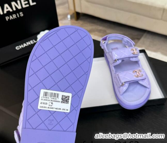 Top Grade Chanel Patent Calfskin Flat Strap Sandals with Strass CC Purple 2025 CH041719