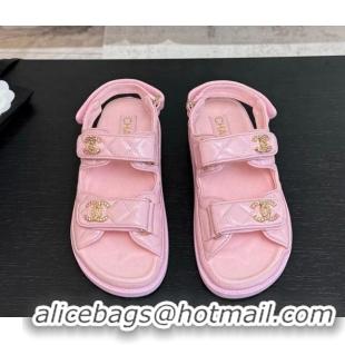 Top Design Chanel Patent Calfskin Flat Strap Sandals with Strass CC Light Pink 2025 CH041719