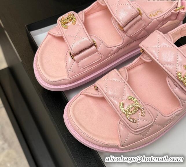 Top Design Chanel Patent Calfskin Flat Strap Sandals with Strass CC Light Pink 2025 CH041719
