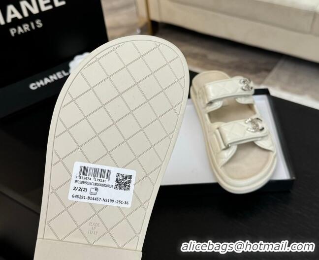 Sumptuous Chanel Patent Calfskin Flat Strap Slides Sandal with Strass CC Light Beige 2025 CH041719