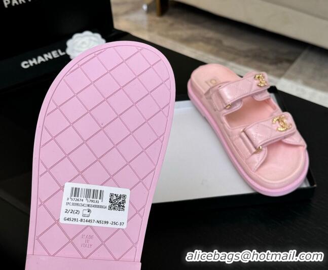 Trendy Design Chanel Patent Calfskin Flat Strap Slides Sandal with Strass CC Light Pink 2025 CH041719