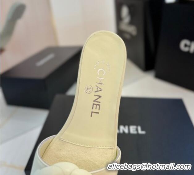 Classic Hot Chanel Camellia Bloom Lambskin Flat Slides Sandal G45499 White