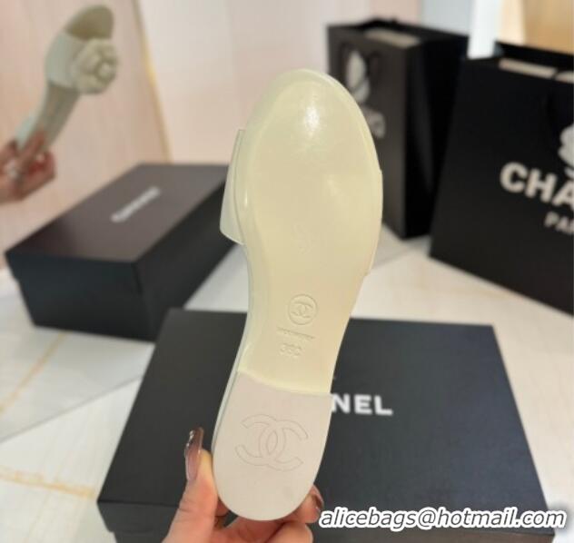 Classic Hot Chanel Camellia Bloom Lambskin Flat Slides Sandal G45499 White