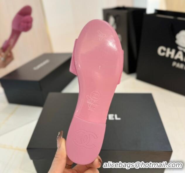 Luxury Discount Chanel Camellia Bloom Suede Flat Slides Sandal G45499 Pink