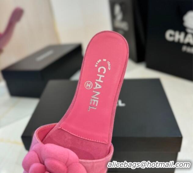 Luxury Discount Chanel Camellia Bloom Suede Flat Slides Sandal G45499 Pink
