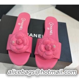 Purchase Chanel Camellia Bloom Lambskin Flat Slides Sandal G45499 Pink