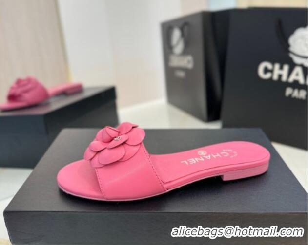 Purchase Chanel Camellia Bloom Lambskin Flat Slides Sandal G45499 Pink