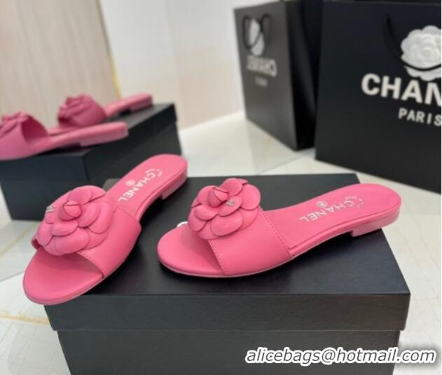 Purchase Chanel Camellia Bloom Lambskin Flat Slides Sandal G45499 Pink