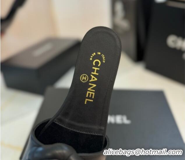 Luxury Cheap Chanel Camellia Bloom Lambskin Flat Slides Sandal G45499 Black
