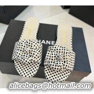 Grade Quality Chanel Camellia Dotted Lambskin Flat Slides Sandal G45499 White