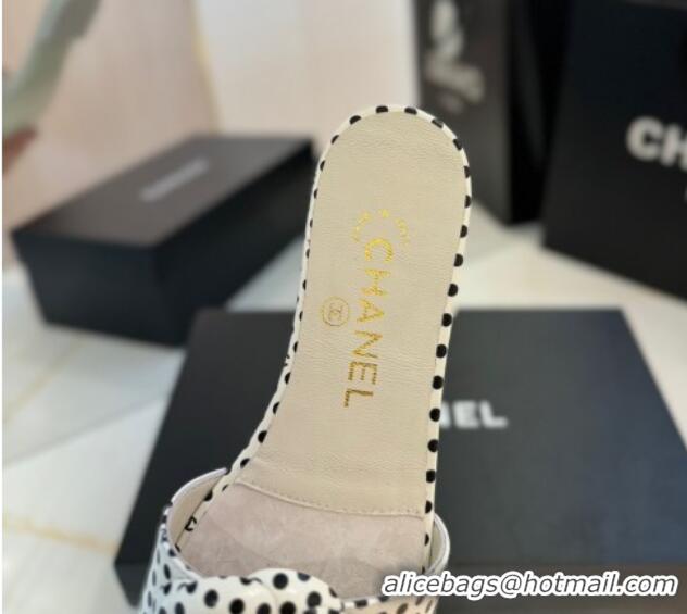 Grade Quality Chanel Camellia Dotted Lambskin Flat Slides Sandal G45499 White