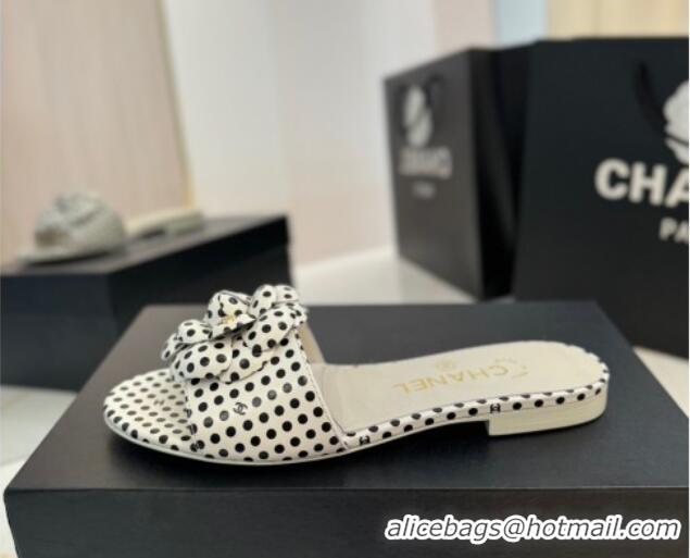 Grade Quality Chanel Camellia Dotted Lambskin Flat Slides Sandal G45499 White