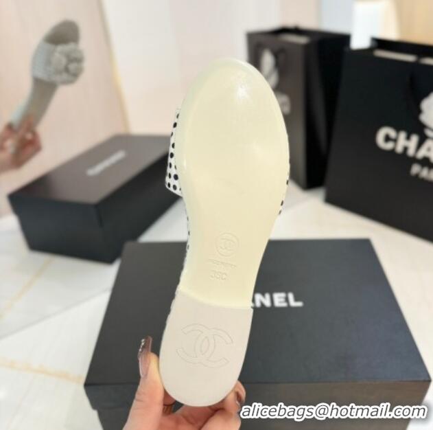 Grade Quality Chanel Camellia Dotted Lambskin Flat Slides Sandal G45499 White