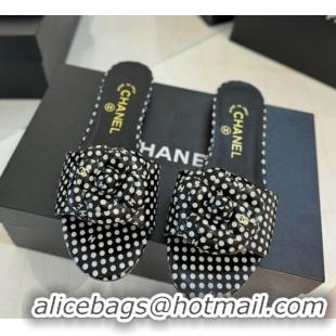 Buy Luxury Chanel Camellia Bloom Lambskin Flat Slides Sandal G45499 Black