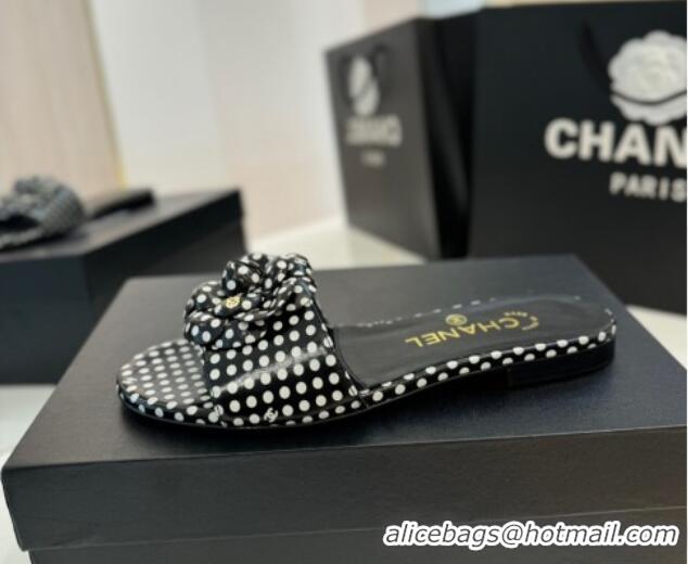 Buy Luxury Chanel Camellia Bloom Lambskin Flat Slides Sandal G45499 Black