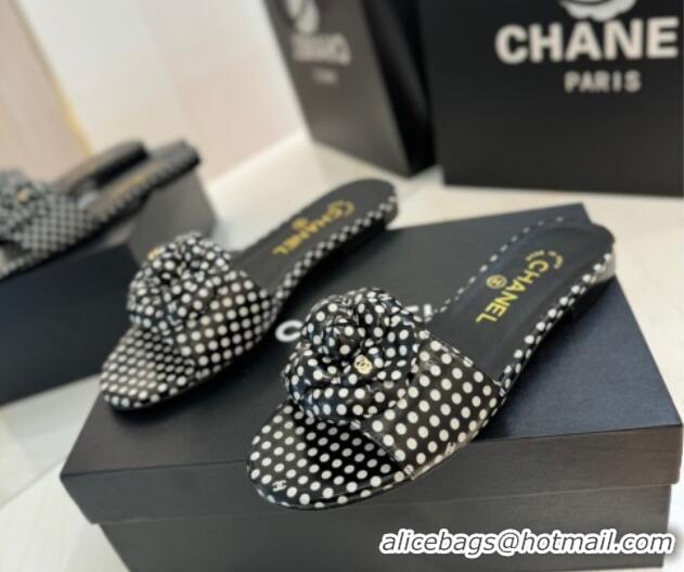 Buy Luxury Chanel Camellia Bloom Lambskin Flat Slides Sandal G45499 Black