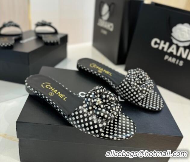 Buy Luxury Chanel Camellia Bloom Lambskin Flat Slides Sandal G45499 Black