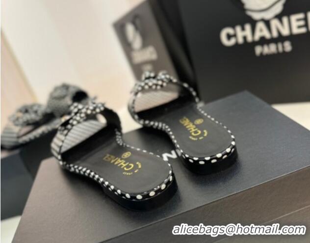 Buy Luxury Chanel Camellia Bloom Lambskin Flat Slides Sandal G45499 Black