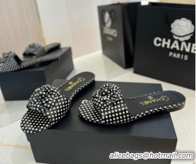 Buy Luxury Chanel Camellia Bloom Lambskin Flat Slides Sandal G45499 Black