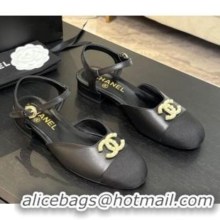 Good Quality Chanel Calfskin & Grosgrain Flat Sandals with Pearl CC Black 2025 CH041720