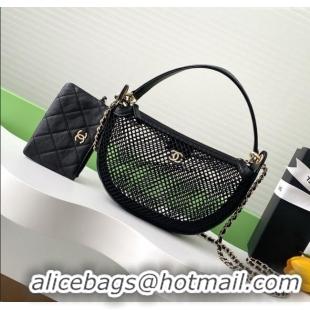Luxury Cheap Chanel Mesh & Lambskin Clutch with Chain AP4573 Black 2025