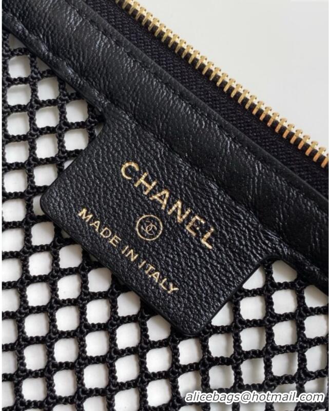 Luxury Cheap Chanel Mesh & Lambskin Clutch with Chain AP4573 Black 2025