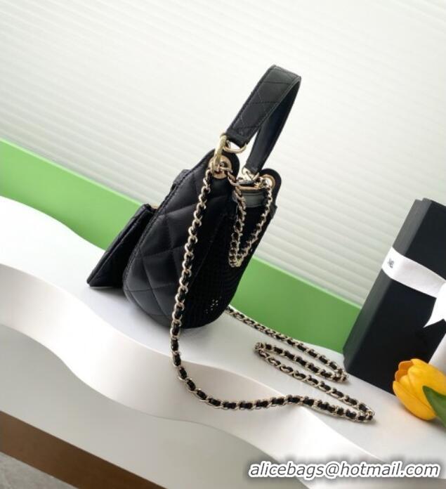 Luxury Cheap Chanel Mesh & Lambskin Clutch with Chain AP4573 Black 2025