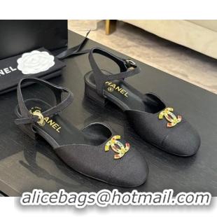 Stylish Chanel Grosgrain Flat Sandals with Stone CC Black 2025 CH041720