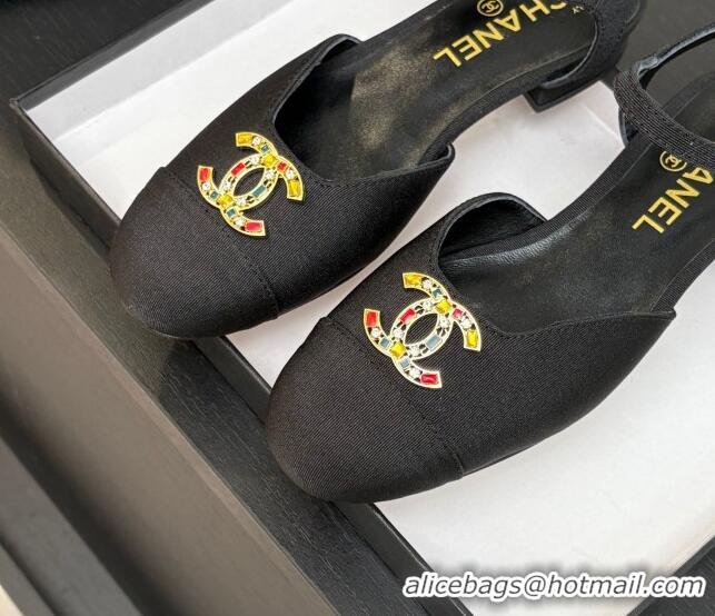 Stylish Chanel Grosgrain Flat Sandals with Stone CC Black 2025 CH041720