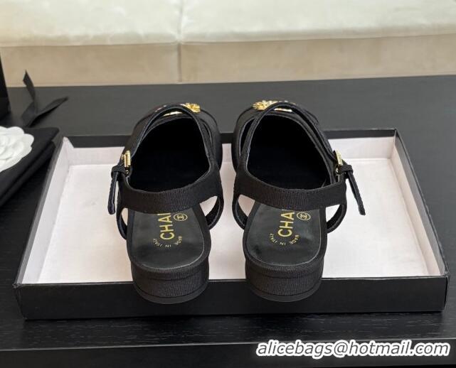 Stylish Chanel Grosgrain Flat Sandals with Stone CC Black 2025 CH041720