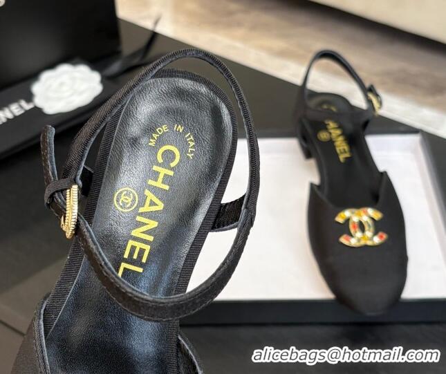 Stylish Chanel Grosgrain Flat Sandals with Stone CC Black 2025 CH041720