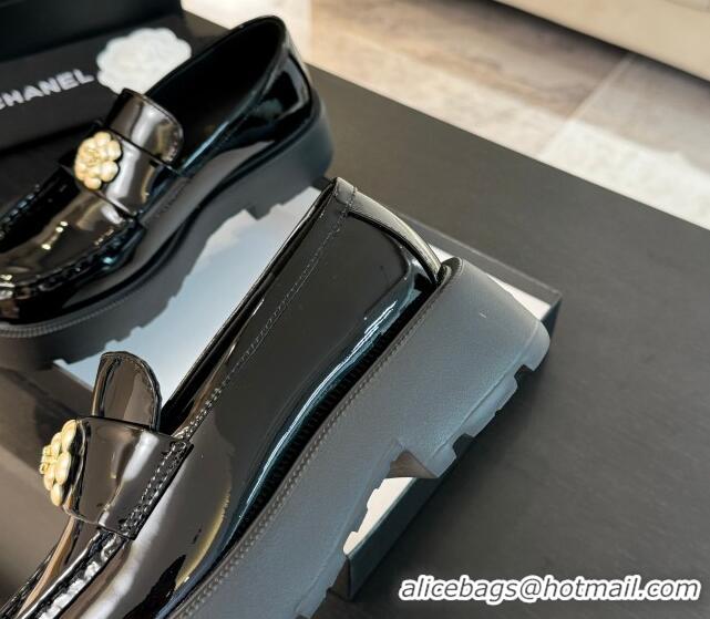 Purchase Chanel Shiny Calfskin Loafers with Bloom Black 2025 CH041721