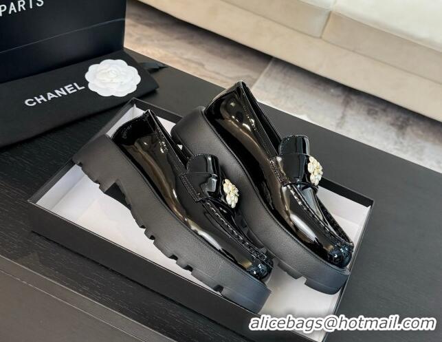 Purchase Chanel Shiny Calfskin Loafers with Bloom Black 2025 CH041721