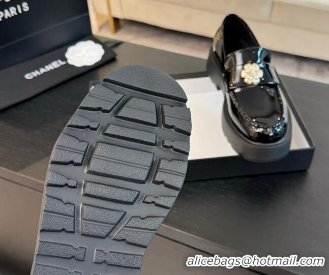 Purchase Chanel Shiny Calfskin Loafers with Bloom Black 2025 CH041721