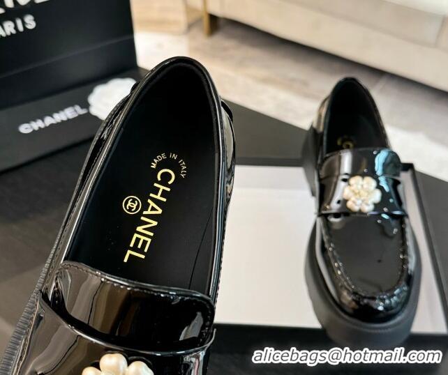 Purchase Chanel Shiny Calfskin Loafers with Bloom Black 2025 CH041721