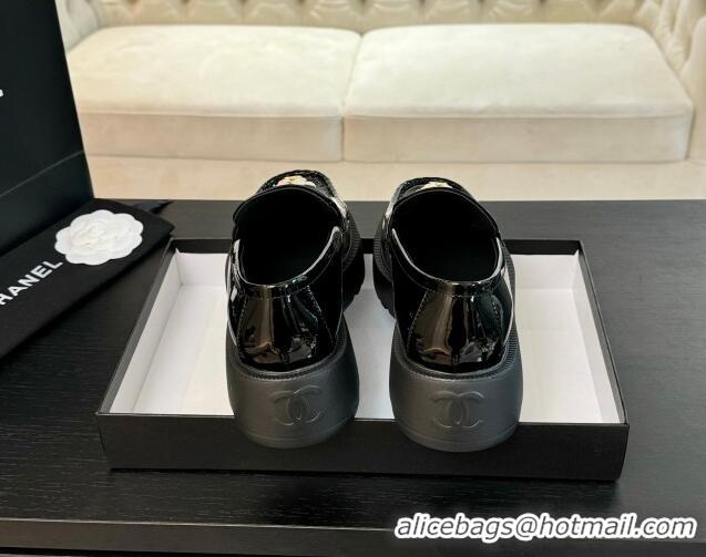 Purchase Chanel Shiny Calfskin Loafers with Bloom Black 2025 CH041721