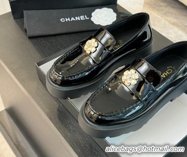 Purchase Chanel Shiny Calfskin Loafers with Bloom Black 2025 CH041721