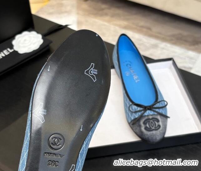Buy Luxury Chanel Quilted Denim Classic Ballet Flats Light Blue 2025 G02819 0417