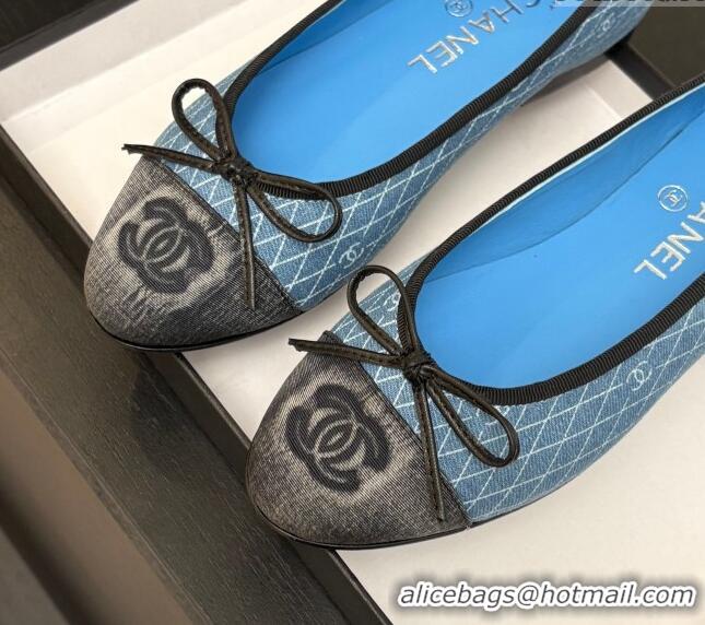 Buy Luxury Chanel Quilted Denim Classic Ballet Flats Light Blue 2025 G02819 0417