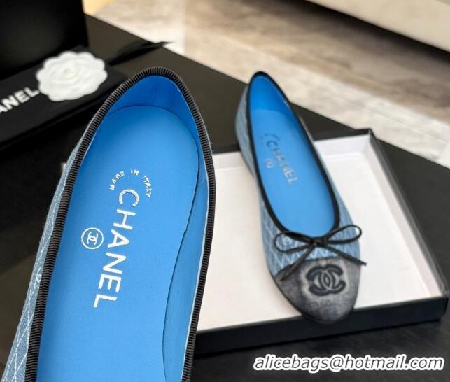 Buy Luxury Chanel Quilted Denim Classic Ballet Flats Light Blue 2025 G02819 0417