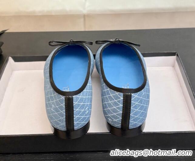 Buy Luxury Chanel Quilted Denim Classic Ballet Flats Light Blue 2025 G02819 0417