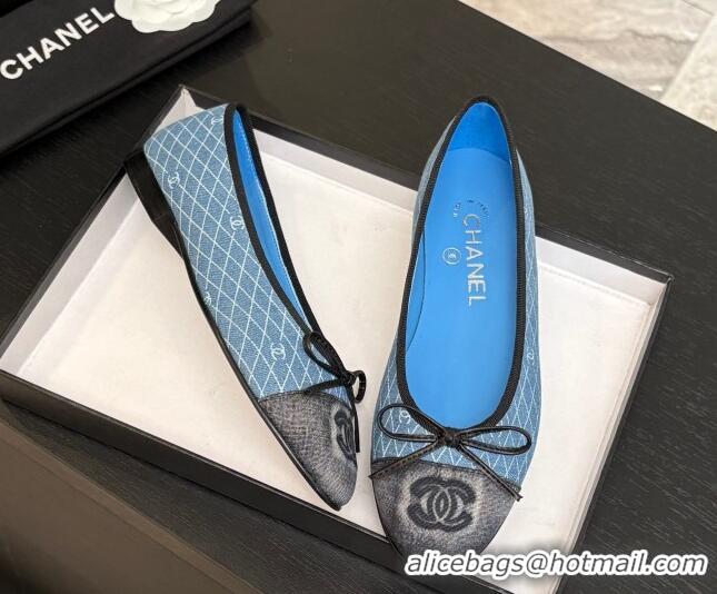 Buy Luxury Chanel Quilted Denim Classic Ballet Flats Light Blue 2025 G02819 0417